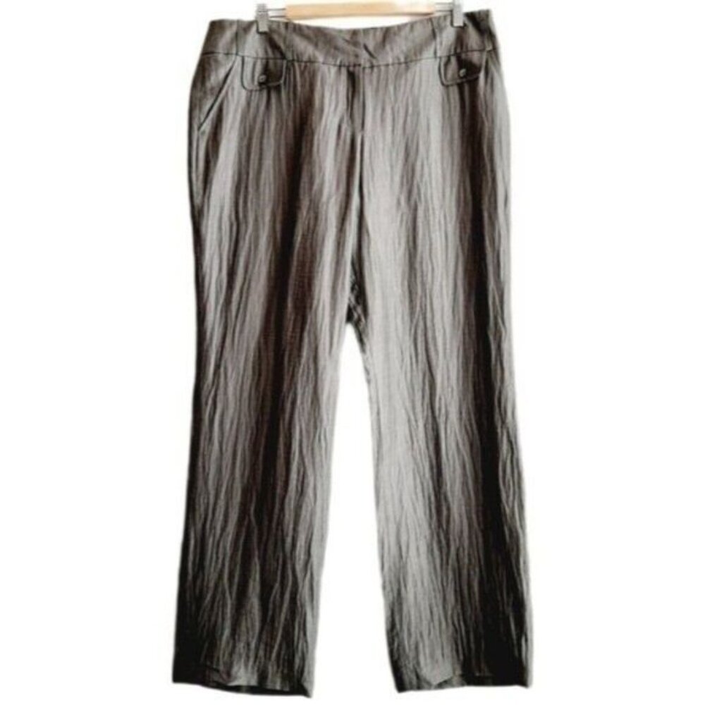 FOLEY'S Dress Pants Textural Crushed Fabric Linen Blend Gray Sz L